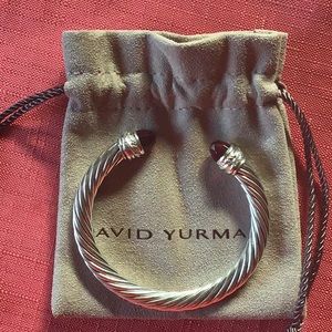 David Yurman 7mm sterling,Garnet/Diamond bangle!